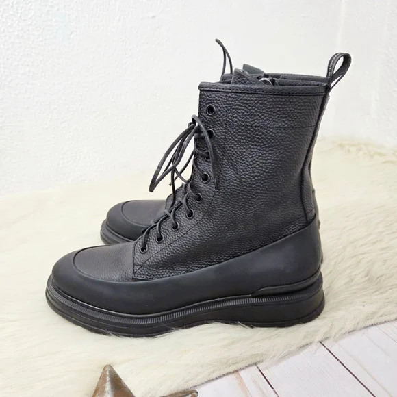 Woolrich City Lace-up Leather Combat Boots Gum Black Italian women's size 8